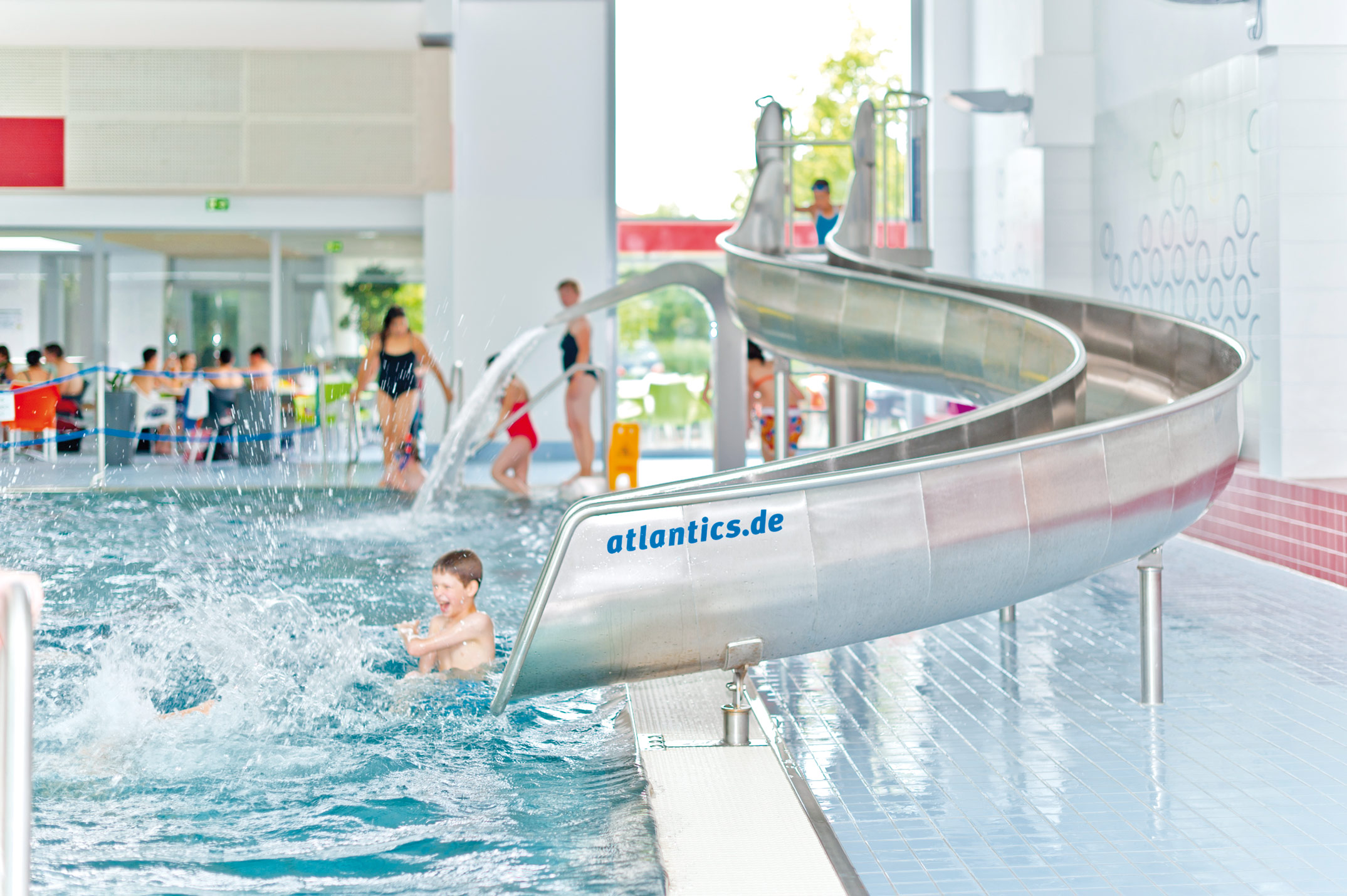 atlantics stainless steel slides indoor pool eggenstein leopoldshafen bathroomen wuerttemberg indoorwater 107094