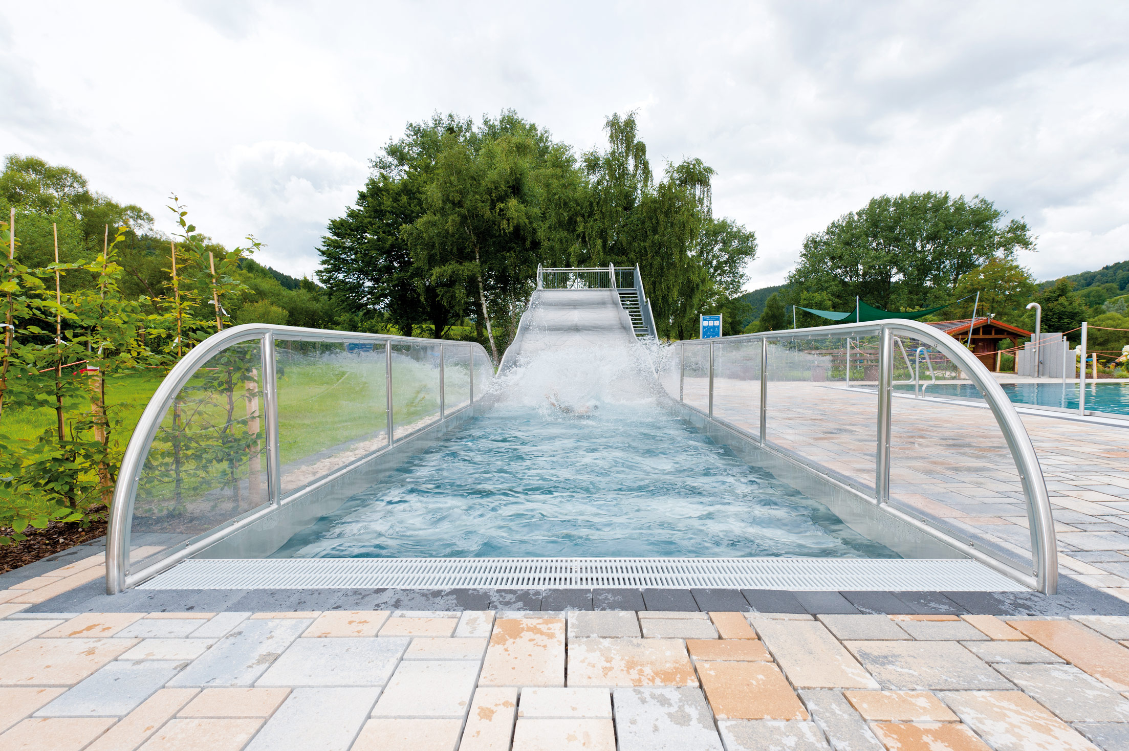 atlantics stainless steel slides open air swimming pool biebergemuend hessen waterwithlanding pool boxwater 117299
