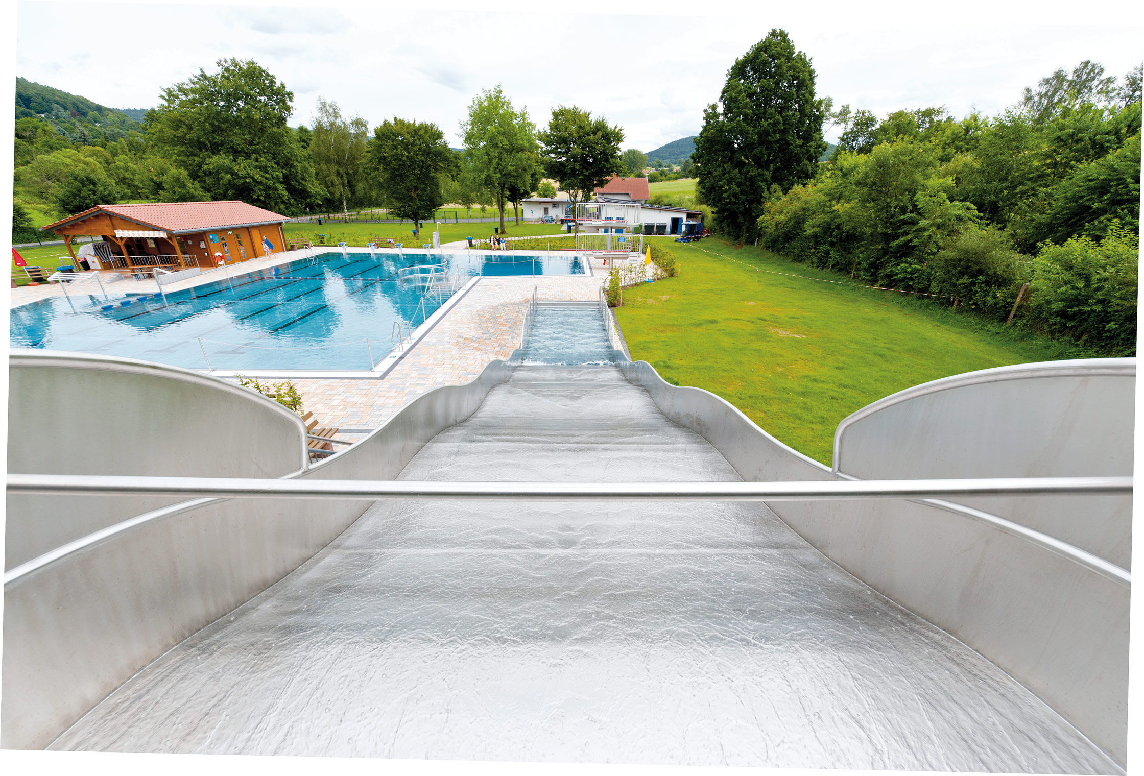 atlantics stainless steel slides open air swimming pool biebergemuend hessen wide water boxwater 117299