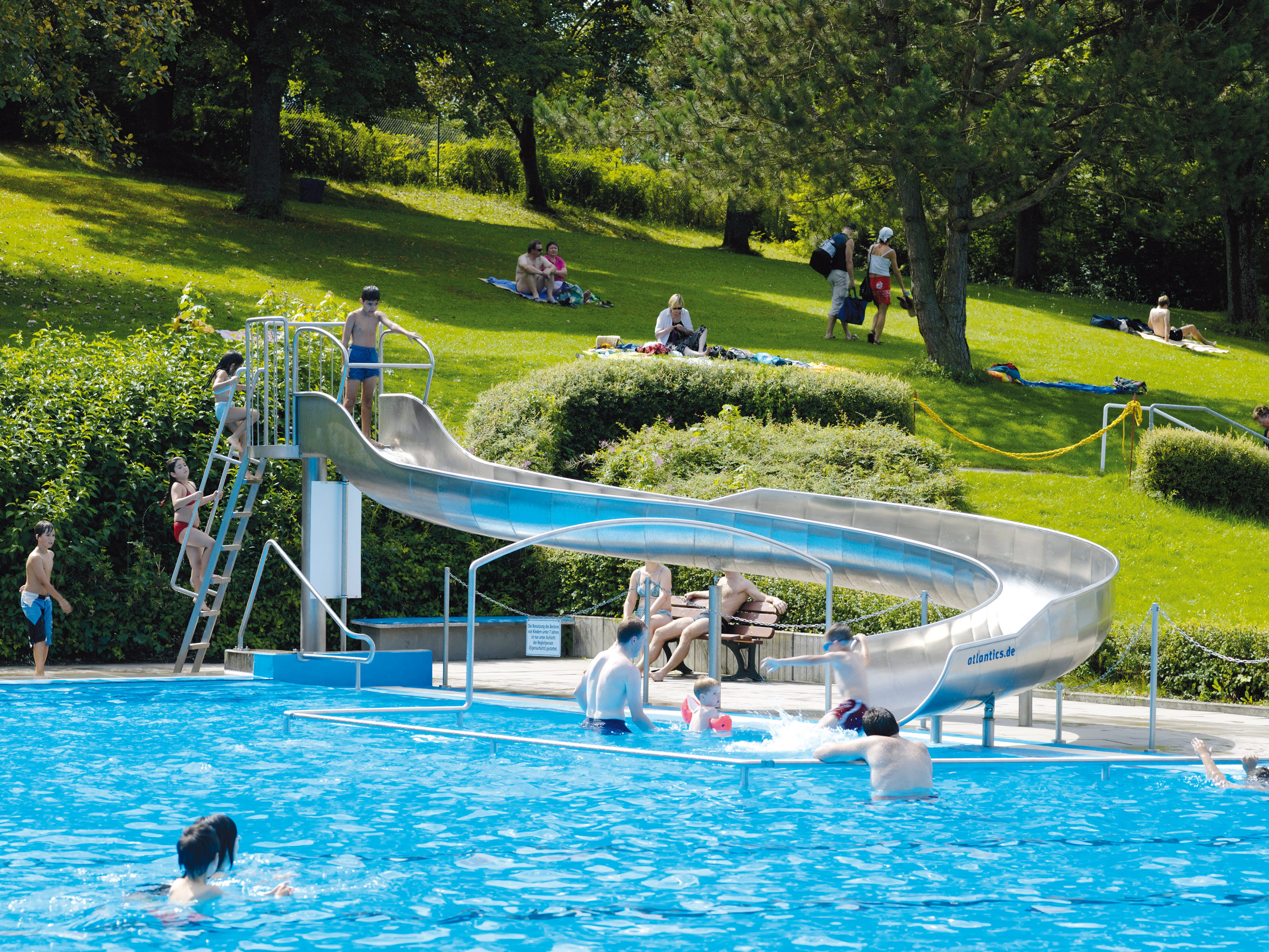 atlantics stainless steel slides open air swimming pool gaertringen bathroomen wuerttemberg pool 086693