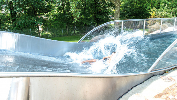 atlantics stainless steel slides open air swimming pool lakelbach bathroomen wuerttemberg boxwater 137616
