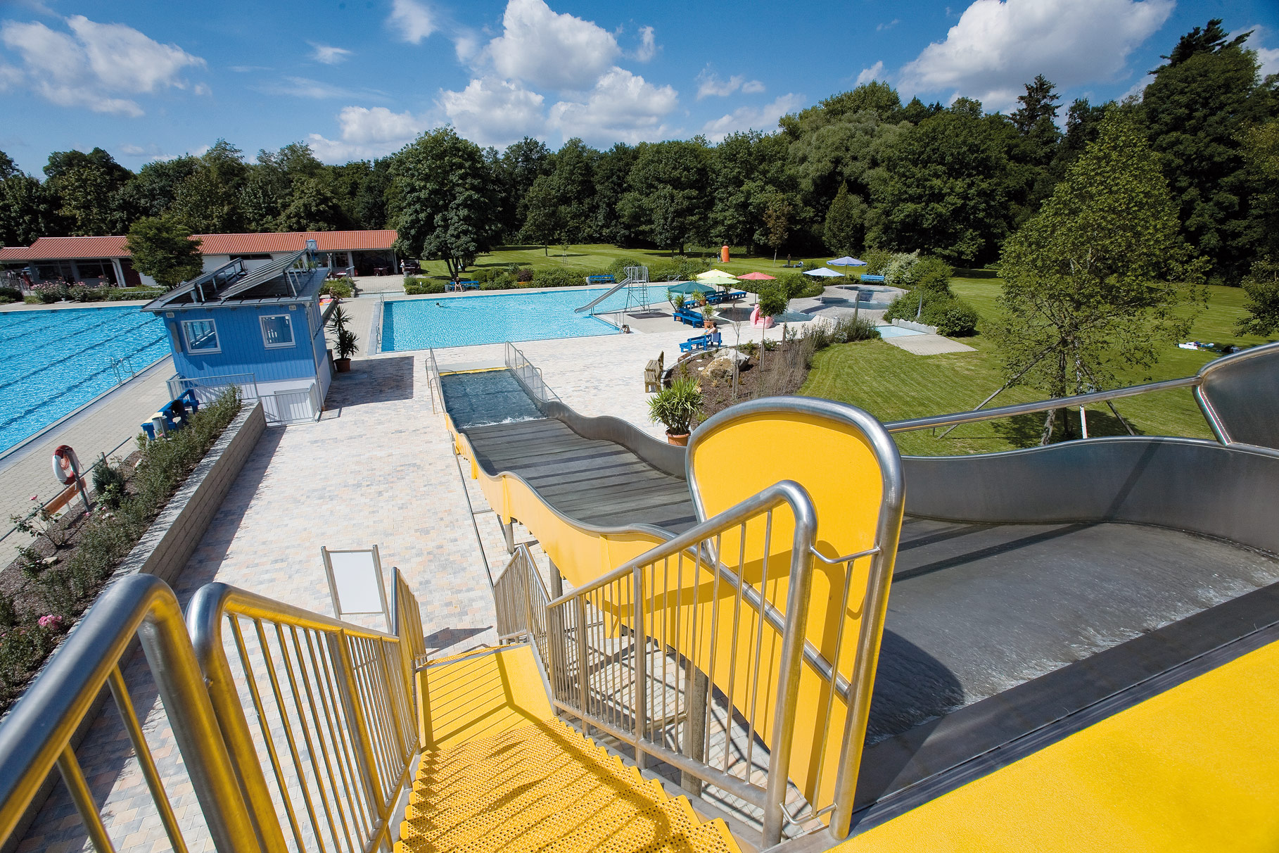 atlantics stainless steel slides open air swimming pool oaknvillage bayern boxwater waterwithlanding pool 076468 Eichenvillage