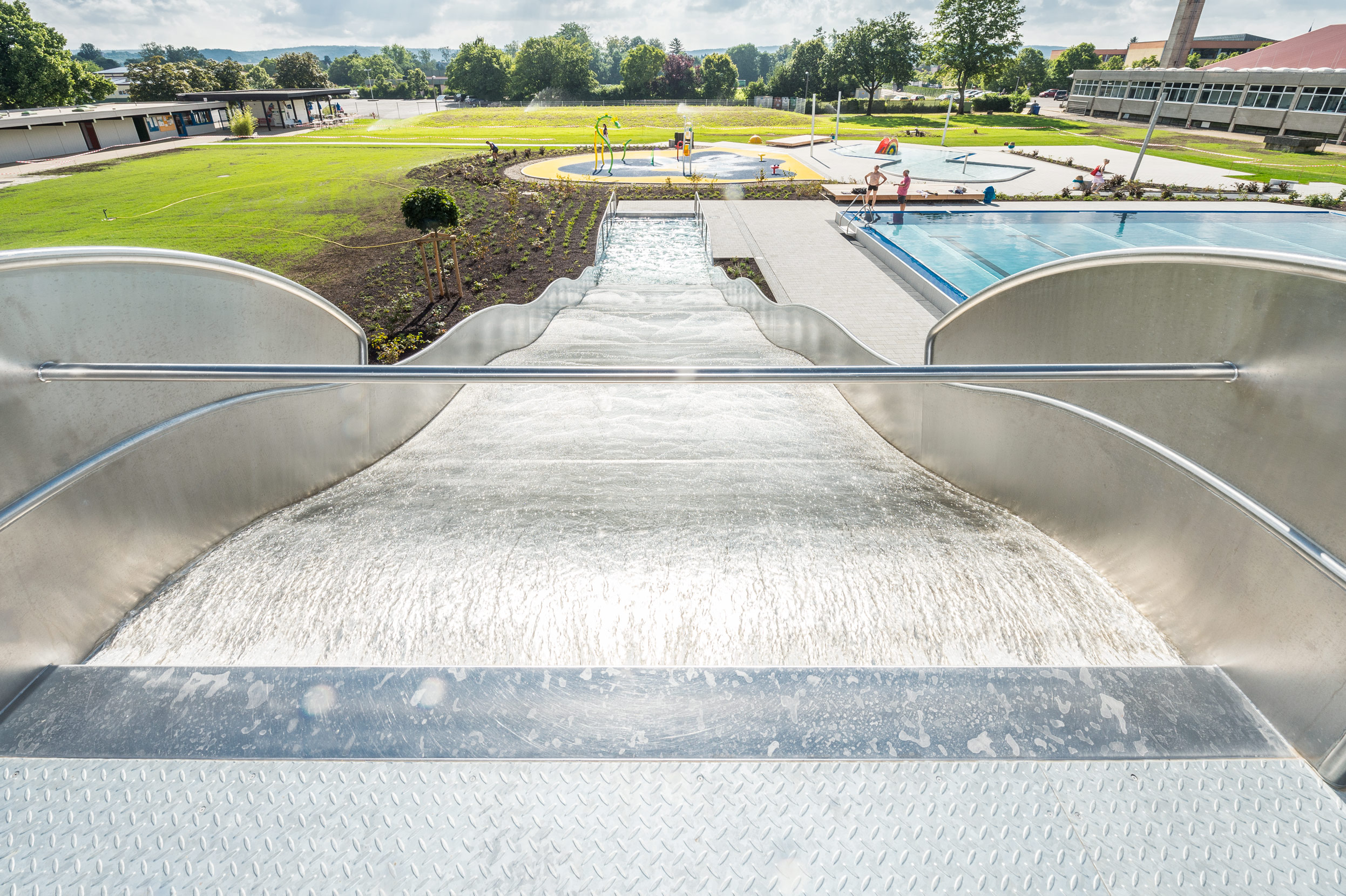 atlantics stainless steel slides open air swimming pool hofheim hessen boxwater 158034