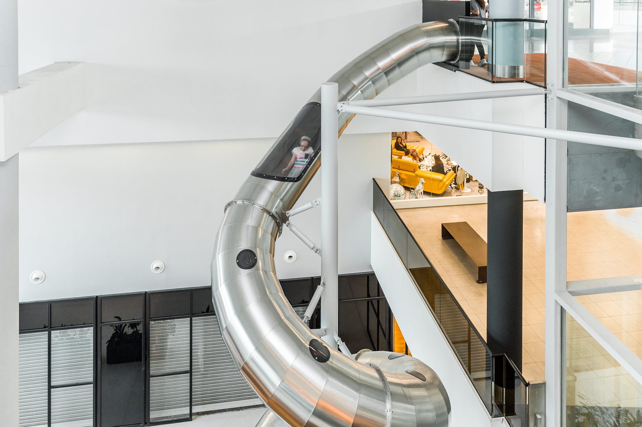 atlantics stainless steel slides shopping centre domus rosny sous bois france indoor tubes 157922