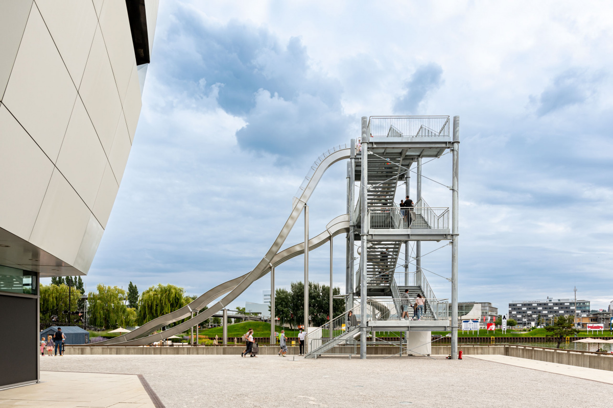 atlantics stainless steel slides vw autostadt wolfsburg amusement park dry 218778 turm