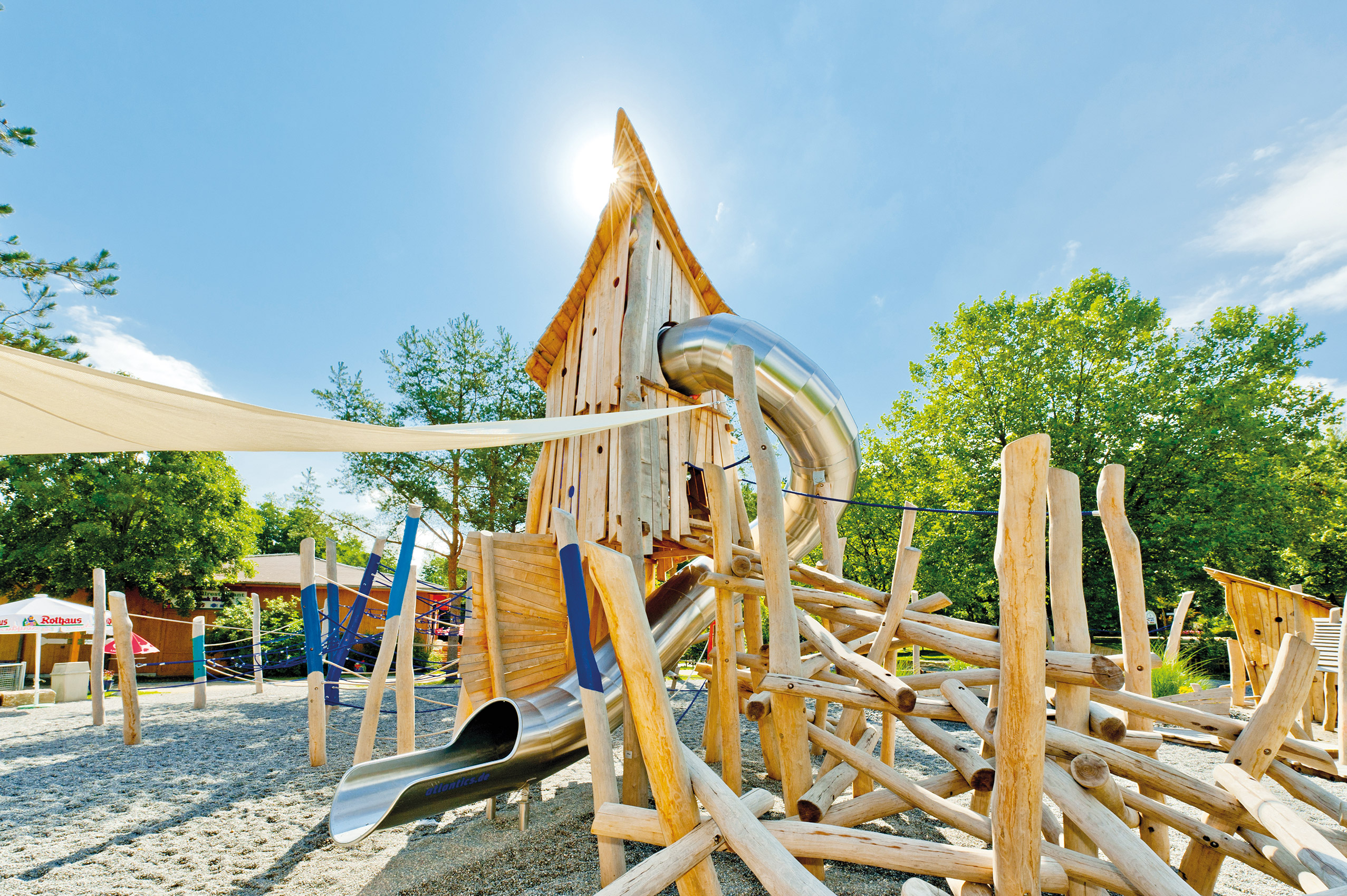 atlantics stainless steel slide on the Playground of the Wildlife park Allensbach, Playground slide