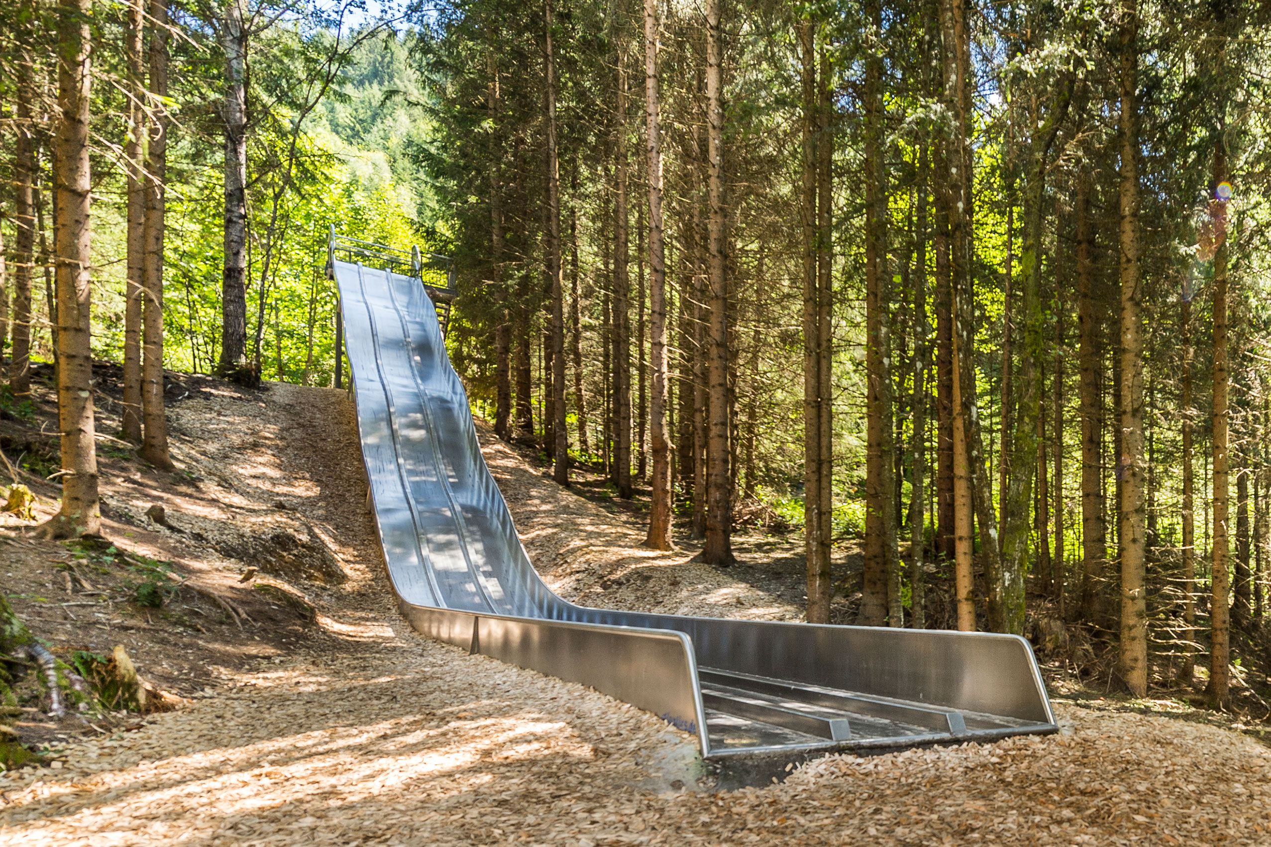 atlantics Mehrspurenrutsche aus Edelstahl im Waldrutschenpark Natrun in Maria Alm, Österreich