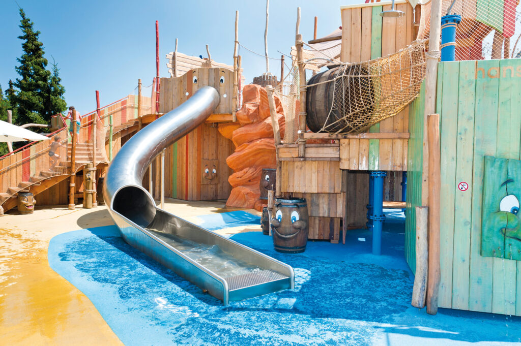 atlantics stainless steel slide at Europa-Park in Rust, a water slide with landing pool
