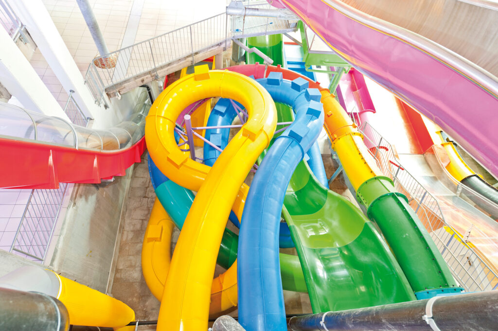 atlantics stainless steel slides at Badeparadies Schwarzwald in Titisee-Neustadt, indoor water slides, water slides