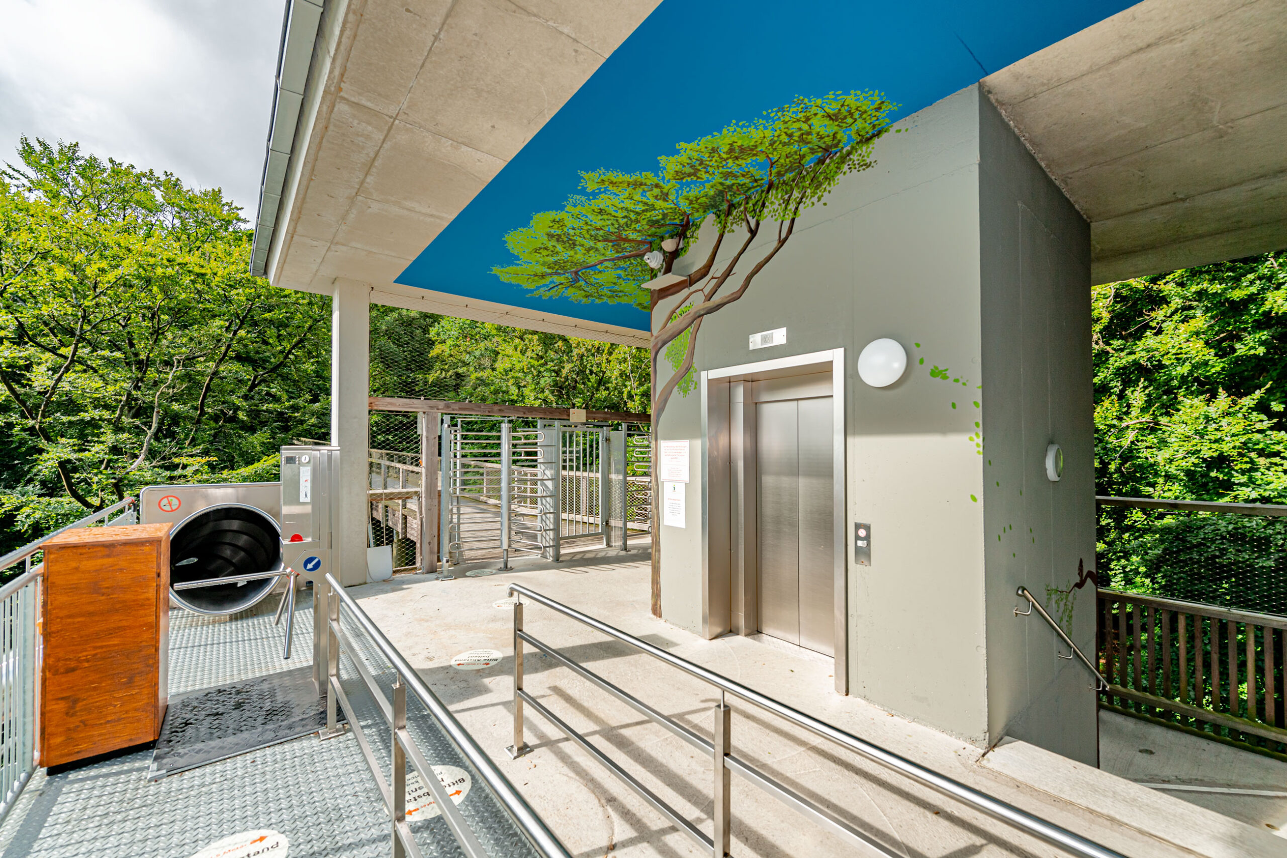 atlantics Edelstahlrutsche im Baumwipfelpfad Prora auf Rügen, Naturerbezentrum Binz, Spiralrutsche, Tunnelrutsche