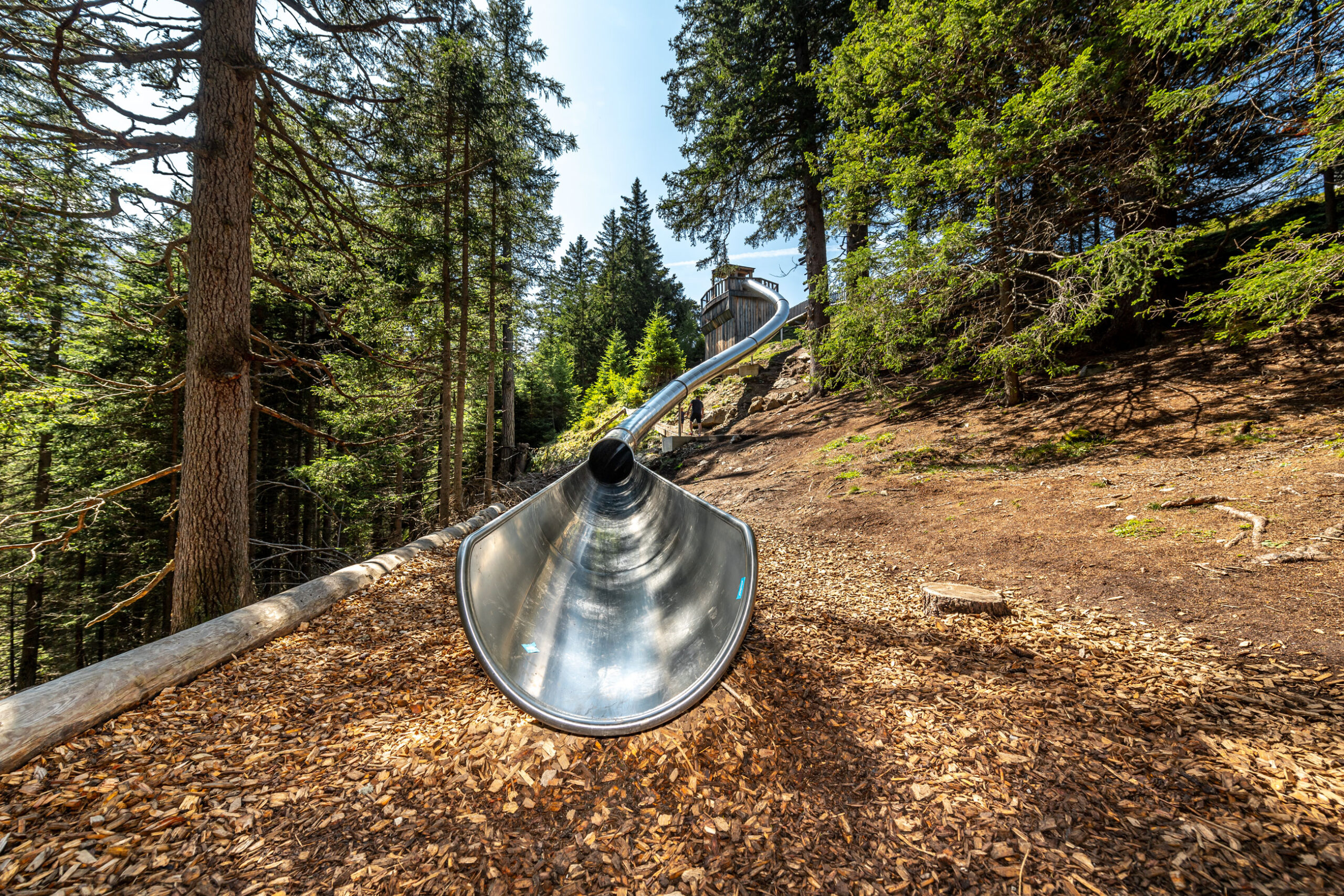 atlantics Edelstahlrutsche Waldtierweg Gleins in Mieders im Stubaital, Hangrutsche, Tunnelrutsche