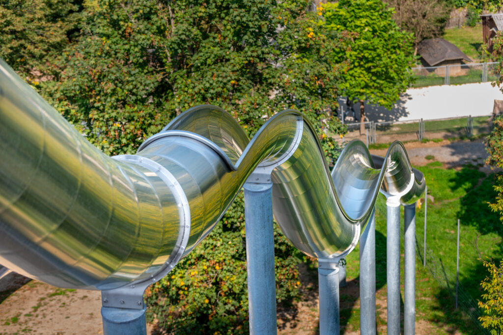 atlantics stainless steel slides Slide tower in the Allensbach Wildlife and Leisure park in Baden-Wüerttemberg