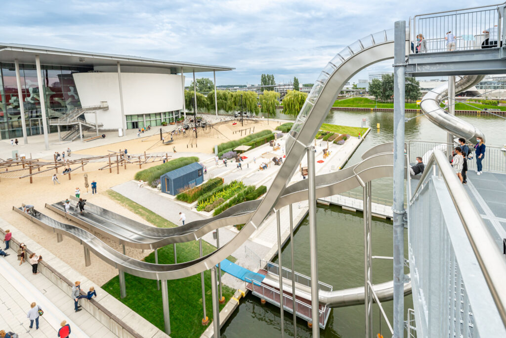 atlantics stainless steel slides at the slide tower in the Autostadt Wolfsburg