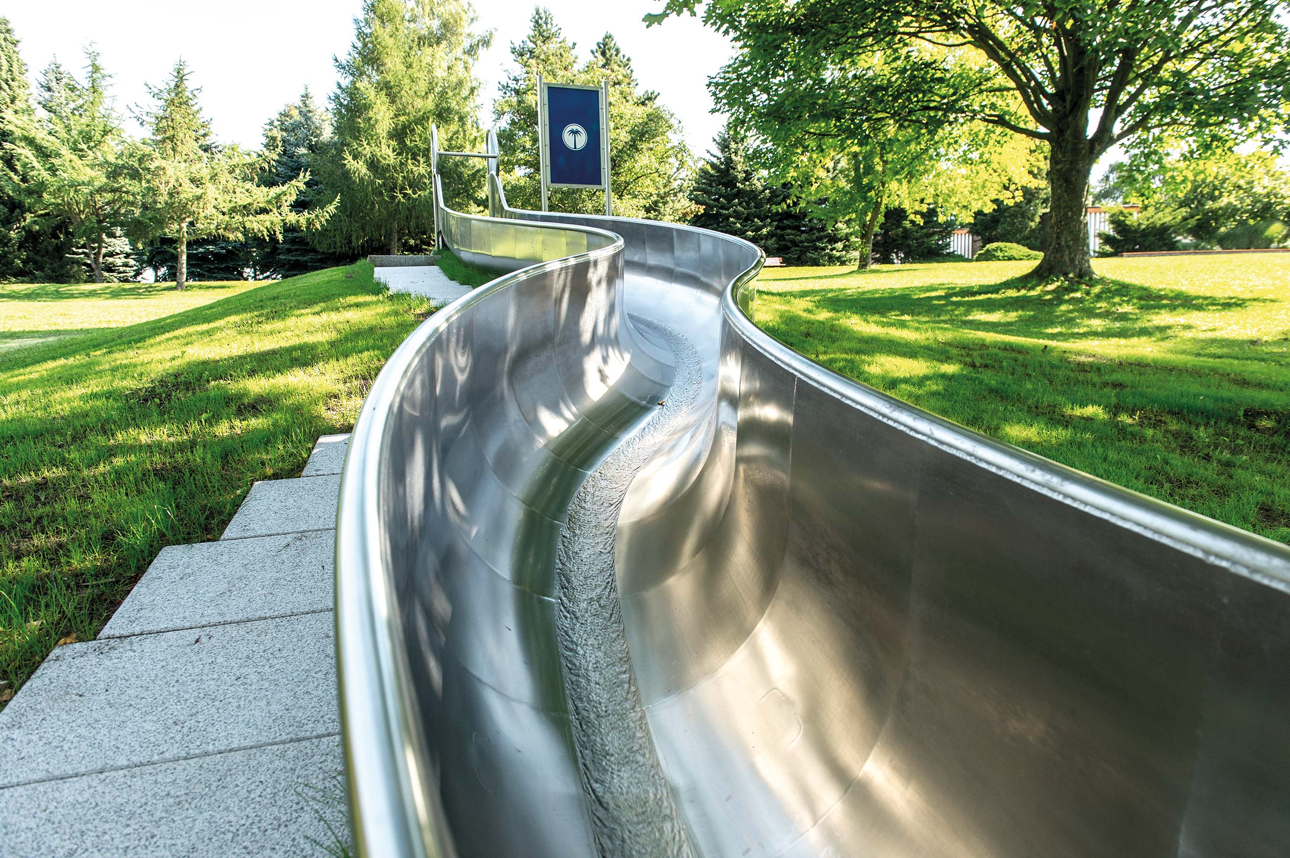 atlantics Edelstahlrutsche am Stausee Rabenstein in Chemnitz in Sachsen, ID 137512, Halbschalenwasserrutsche