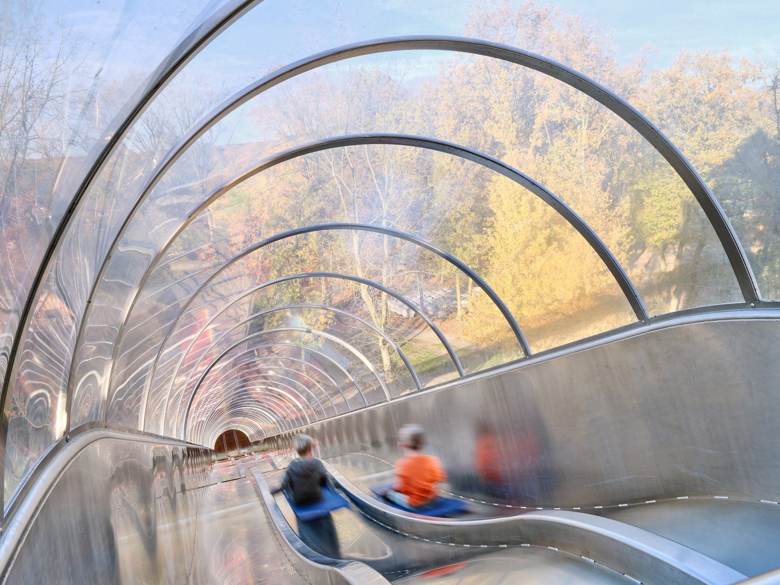 atlantics Edelstahlrutschen am Rutschenturm im Freizeitpark Wildpark Frankenhof in Reken