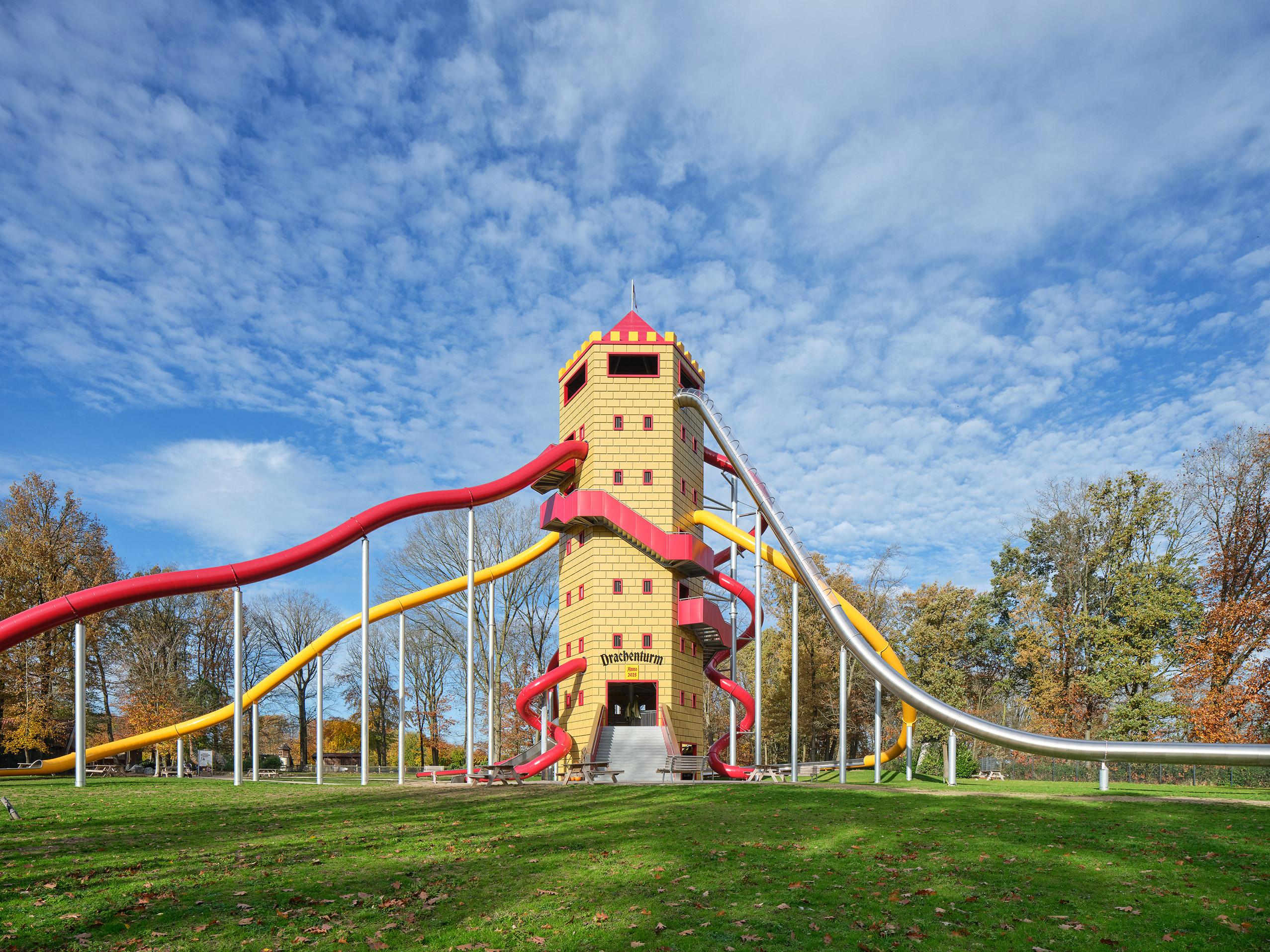 atlantics Edelstahlrutschen am Rutschenturm im Freizeitpark Wildpark Frankenhof in Reken